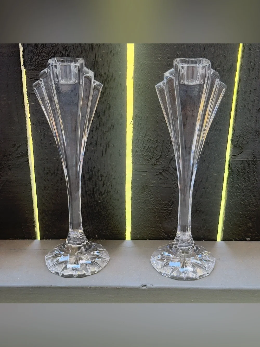 Vintage Jihlavske Sklarny Bohemia 24% Lead Crystal Set of 2 Art Deco Candlestick